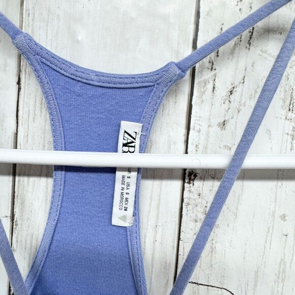 Zara Dress Women Size S Halter neck Sleeveless Blue Mini Form Fitting Summer - Picture 2 of 3
